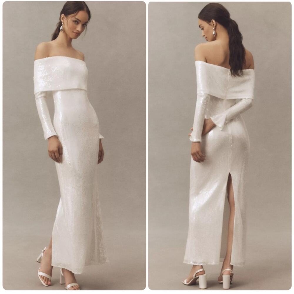Anthro Mare Mare Long Sleeve Off Shoulder Knit Sequin Stretch Knit Dress